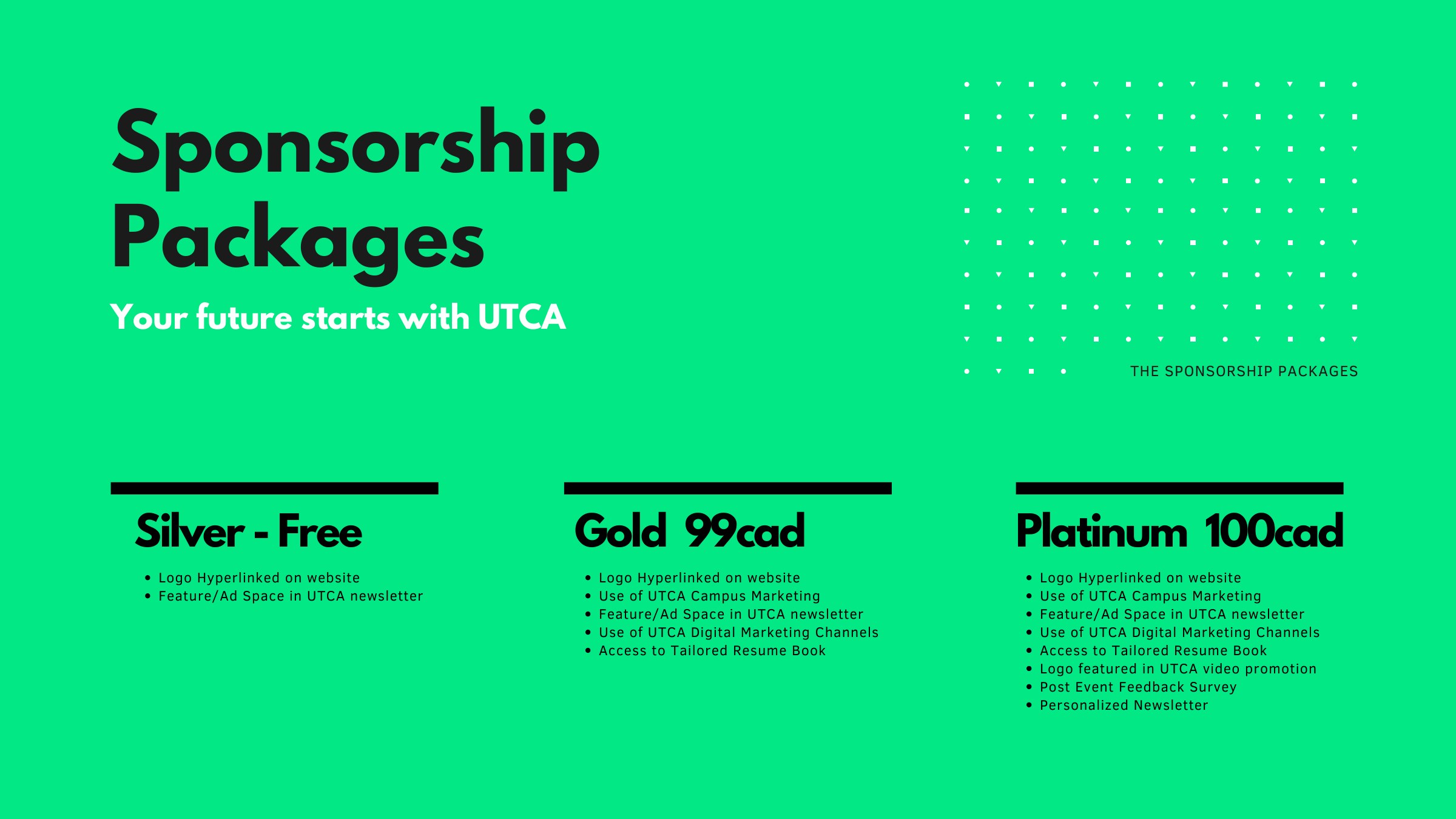 UTCA sponsorship package tiers